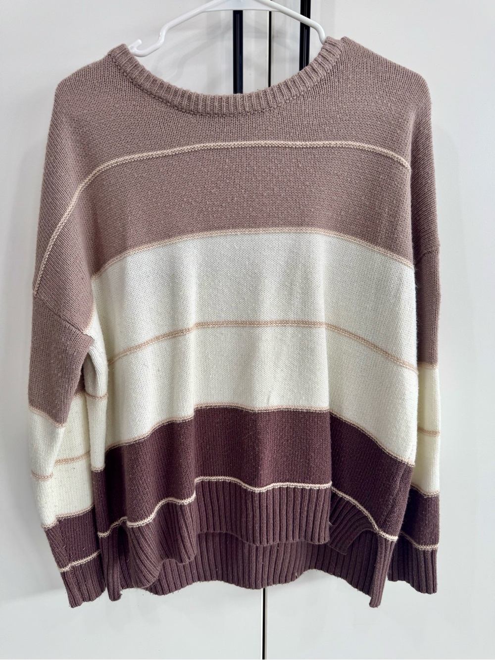 Staccato Women's Taupe & Purple Striped Long Sleeve Sweater Staccato